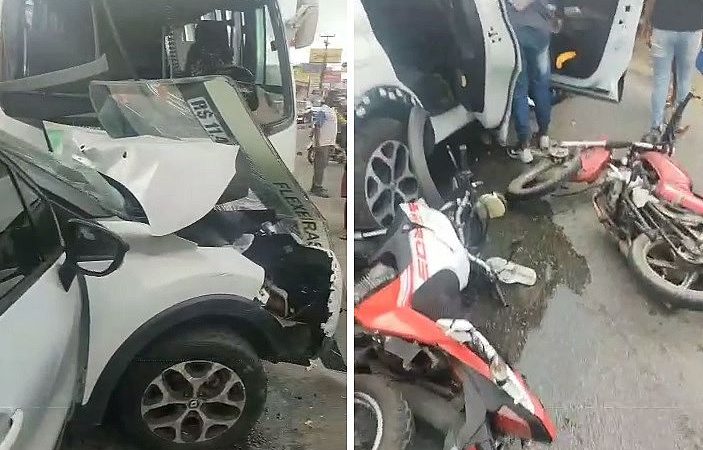 Acidente entre carros, motos e micro-ônibus deixa feridos na Avenida Menino Marcelo