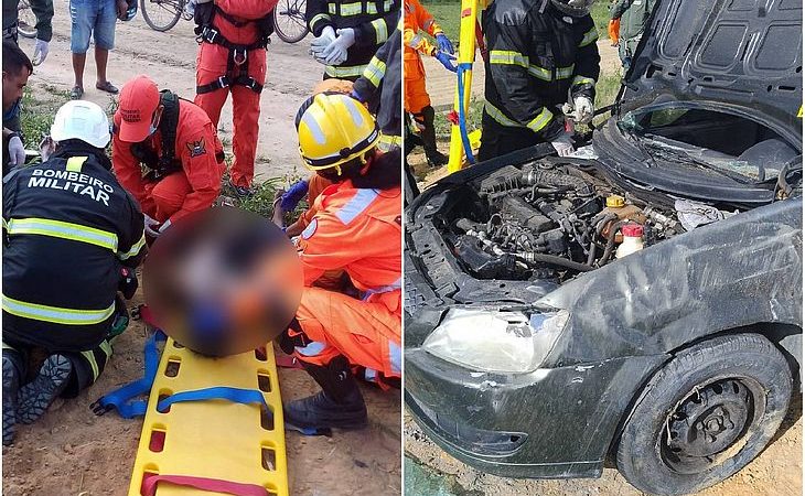 Três feridos: carro com casal capota e motociclista se choca com outro veículo em Rio Largo