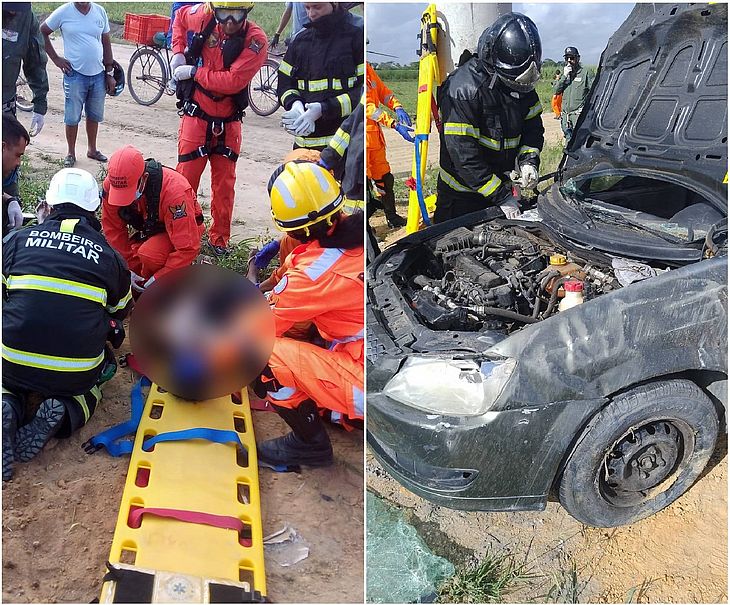 Três feridos: carro com casal capota e motociclista se choca com outro veículo em Rio Largo