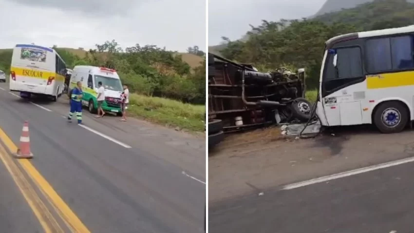 Acidente entre caminhão e ônibus escolar deixa sete feridos no Espírito Santo