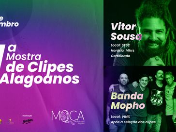 1ª Mostra de Clipes Alagoanos acontece neste sábado (14); evento é gratuito e terá workshop, premiações e show da banda Mopho