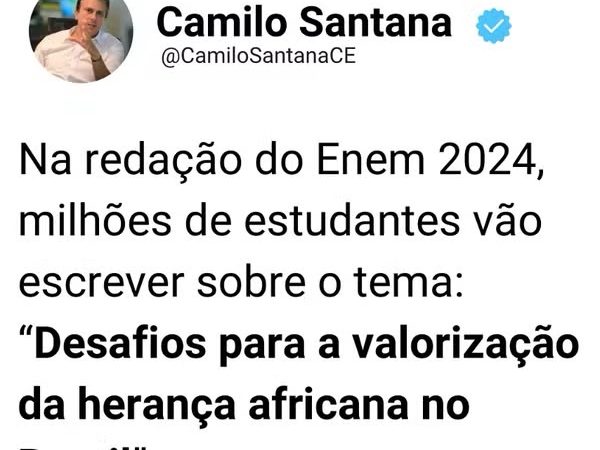 Tema da redação do Enem 2024 é ‘Desafios para a valorização da herança africana no Brasil’