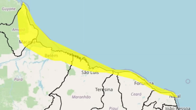 Norte e Nordeste estão em alerta amarelo para chuvas intensas de até 50 mm/dia, ventos fortes e risco de alagamento