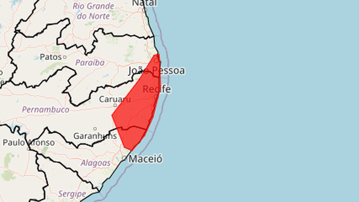 Chuva acima de 100 milímetros: alerta vermelho é emitido para o Litoral Norte de Alagoas